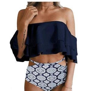 Off the Shoulder Bathing Suit Classic Blue